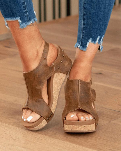 Women’s Cut-Out Cork Wedge Sandals