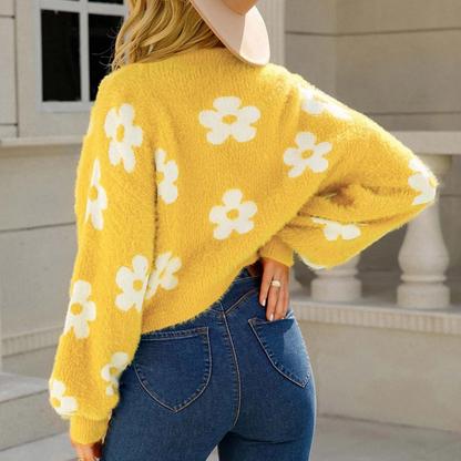 Women’s Cropped Floral Plush Cardigan
