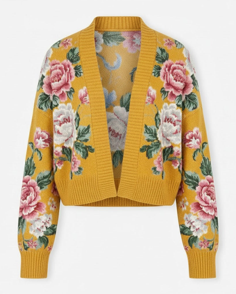 Women’s Cropped Floral Plush Cardigan