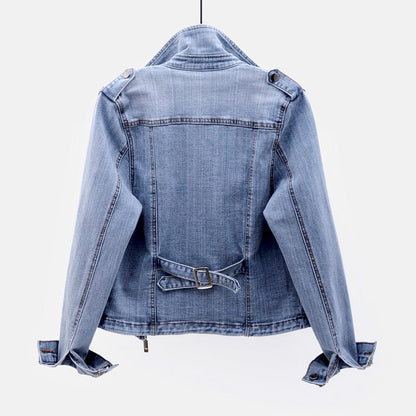 Women’s Short Denim Jacket with Zip Pockets
