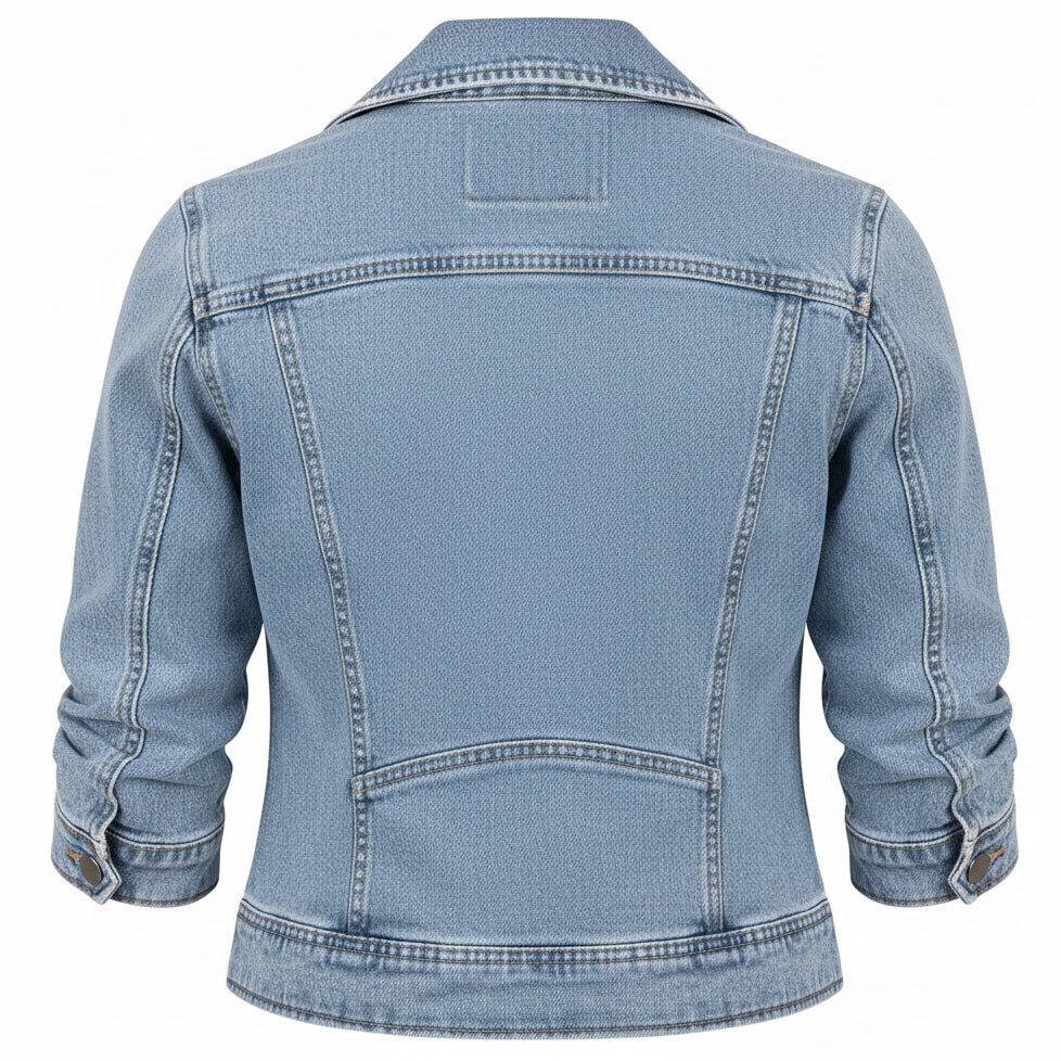 Women’s Short Denim Jacket with Zip Pockets