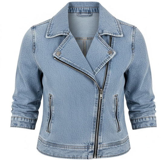 Women’s Short Denim Jacket with Zip Pockets